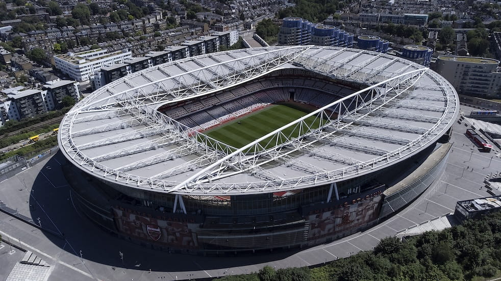 Aerial view of Emirates Stadium, home to Arsenal football team
